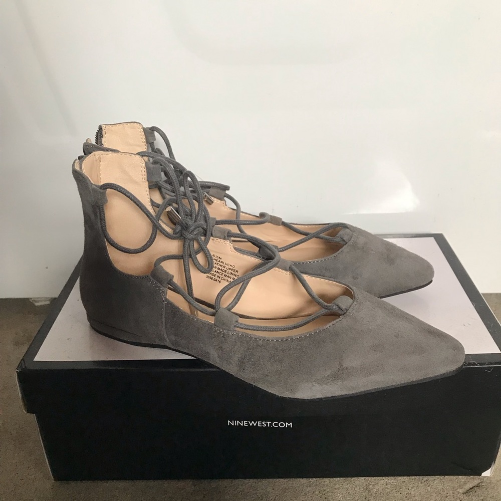 NEW Nine West Suede Grey Lace-up Flats